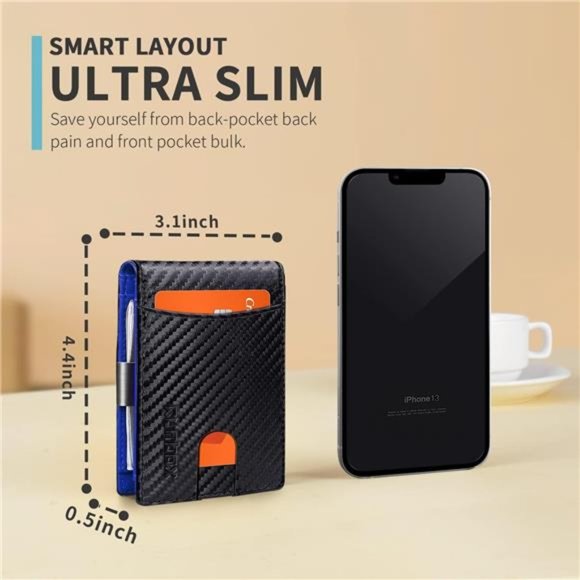 Wallet for Men Slim Money Clip Minimalist Leather Bifold RFID Blocking Thin Clip - Picture 6 of 7